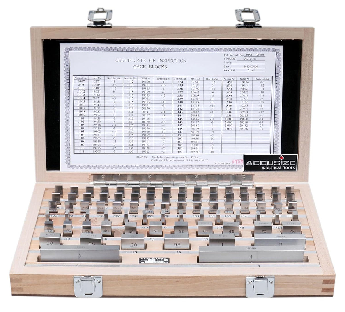 Accusize Steel Gage Block Set, Grade AS-2, 81 Pc, P900-S583