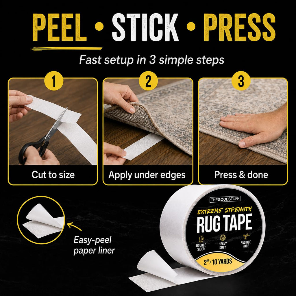 Double Sided Rug Tape [2 Inch x 10 yd] Secure Area Rugs