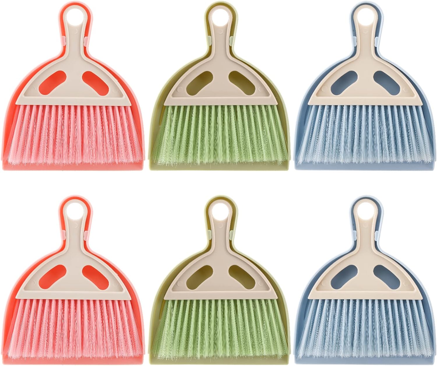 6 Pack Small Dustpan and Brush Set, Whisk Broom and Dust Pan with Handle, Nesting Tiny Cleaning Broom, Mini Hand
