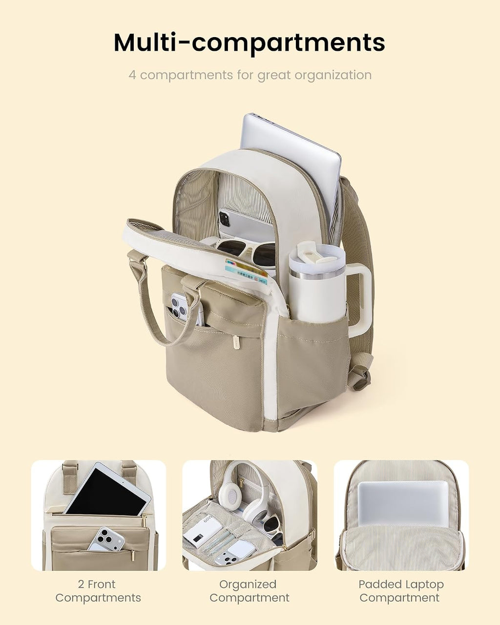 Laptop Backpack for Women with Giant Tumbler Holder Pocket, 15.6 inch Laptop Computer Bag Travel Backpack Purse