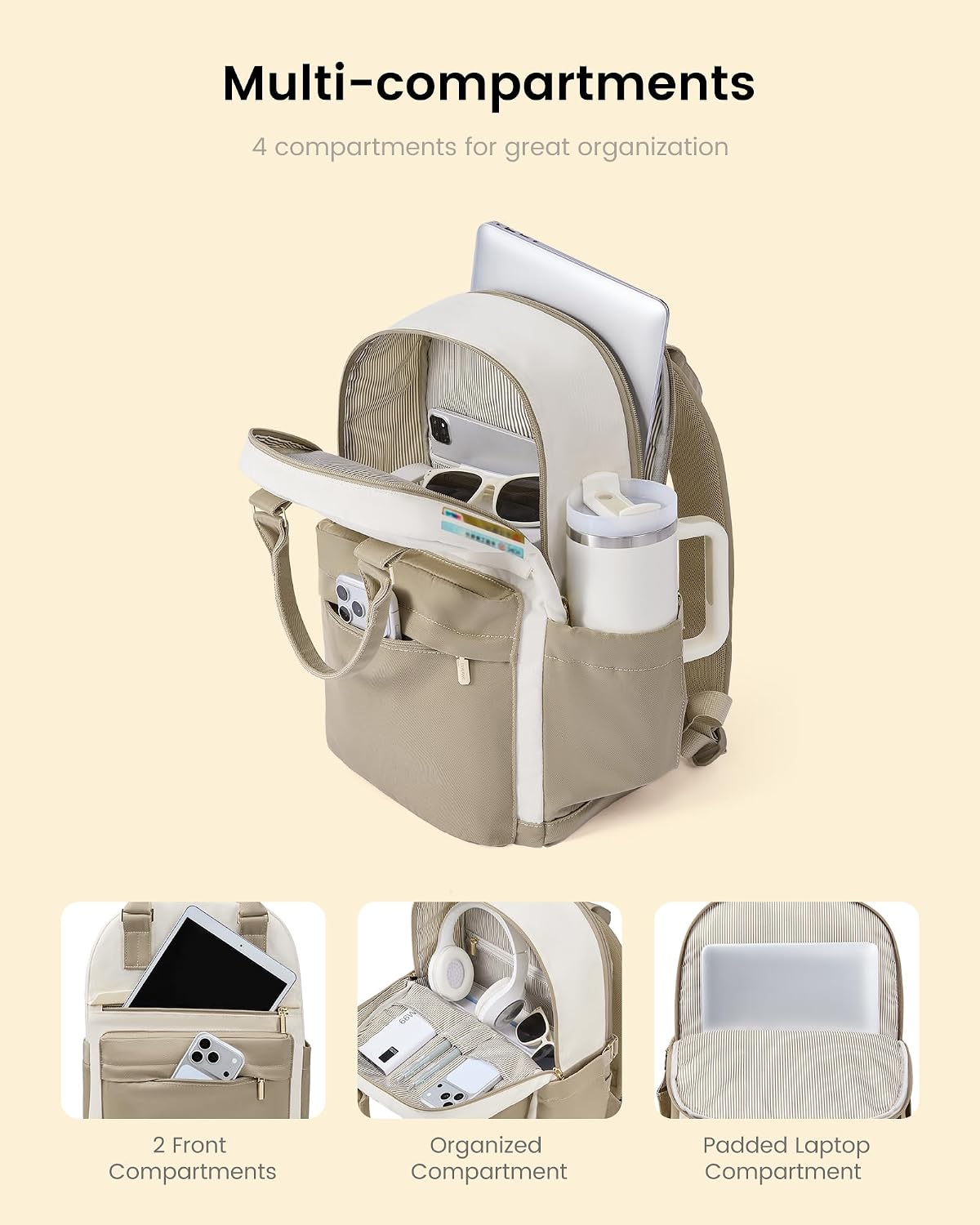 Laptop Backpack for Women with Giant Tumbler Holder Pocket, 15.6 inch Laptop Computer Bag Travel Backpack Purse