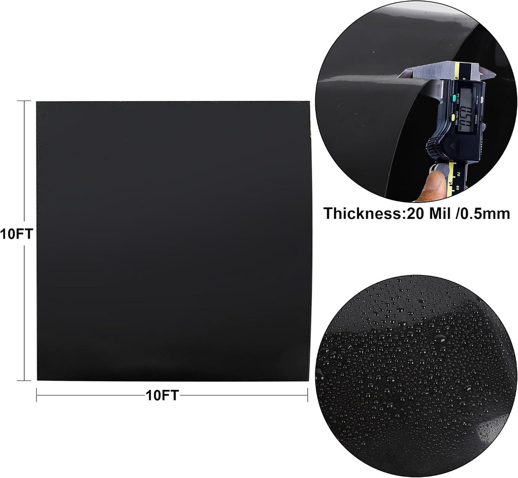 10 x 10 FT Pond Liner, 20 Mil HDPE Pond Liners for Outdoor Ponds