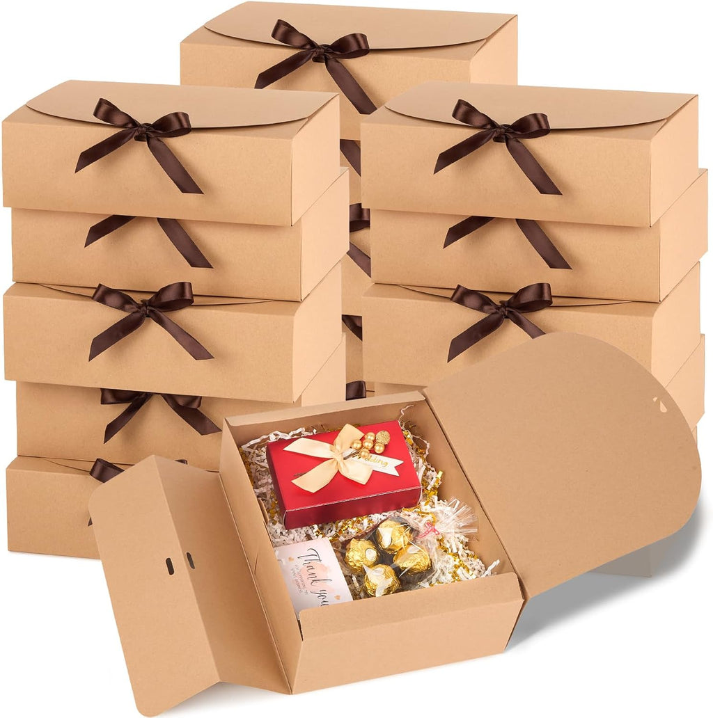 15 Pack 10.6" x 7.8" x 3.1" Brown Gift Boxes with Lids
