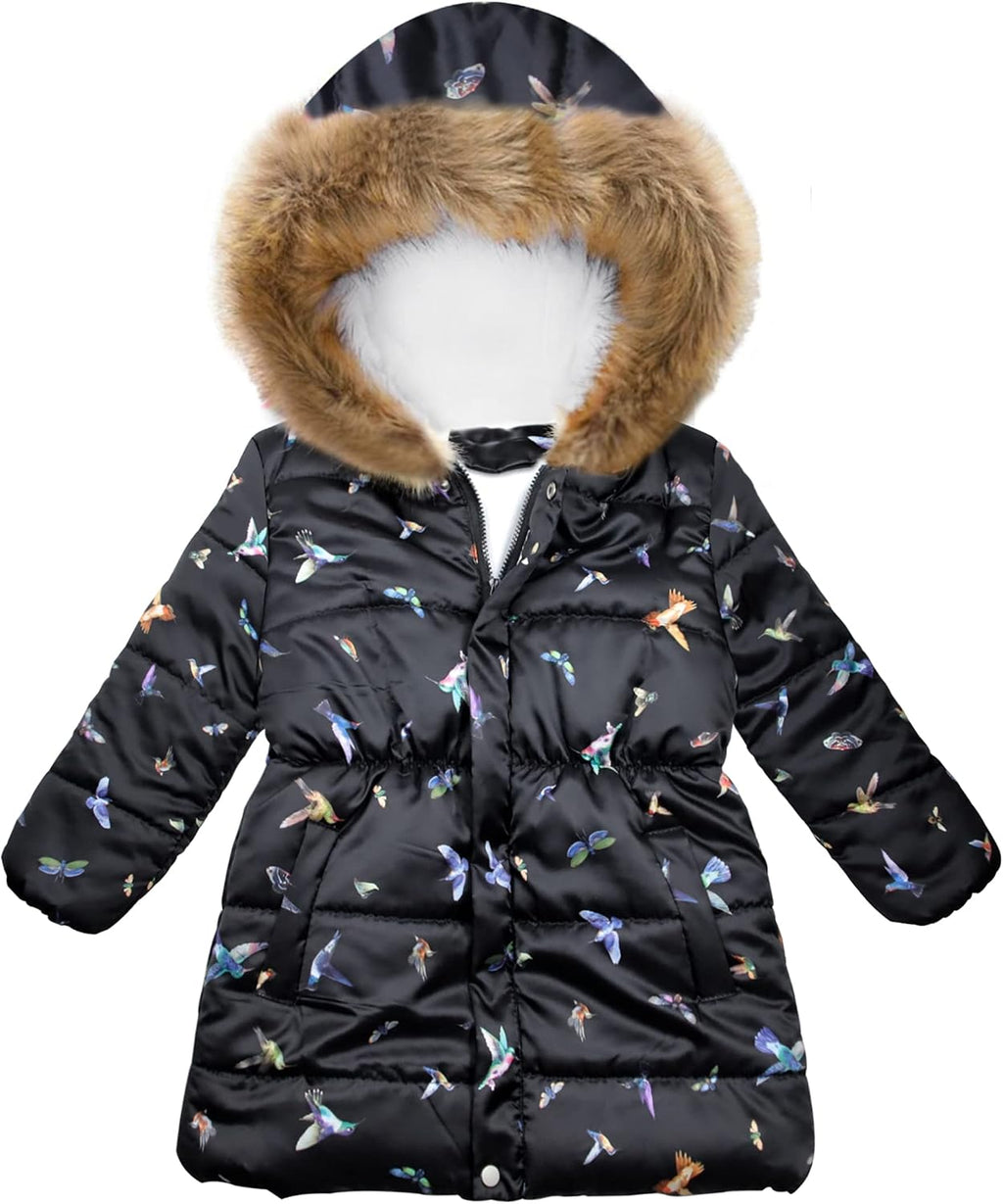 Girl's Winter Coat Jacket Hooded Kids Toddler Flower Print Parka Outwear Warm Cotton Puffer Hooded Jacket
