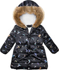 Girl's Winter Coat Jacket Hooded Kids Toddler Flower Print Parka Outwear Warm Cotton Puffer Hooded Jacket