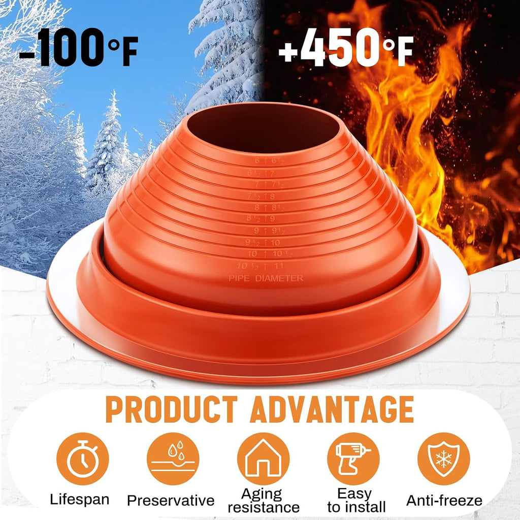 1 Piece #7 Pipe Flashing Boot for Pipe OD 6" to 11" Silicone High Temp Flexible Roof Jack Roofing Pipe Boot Pipe
