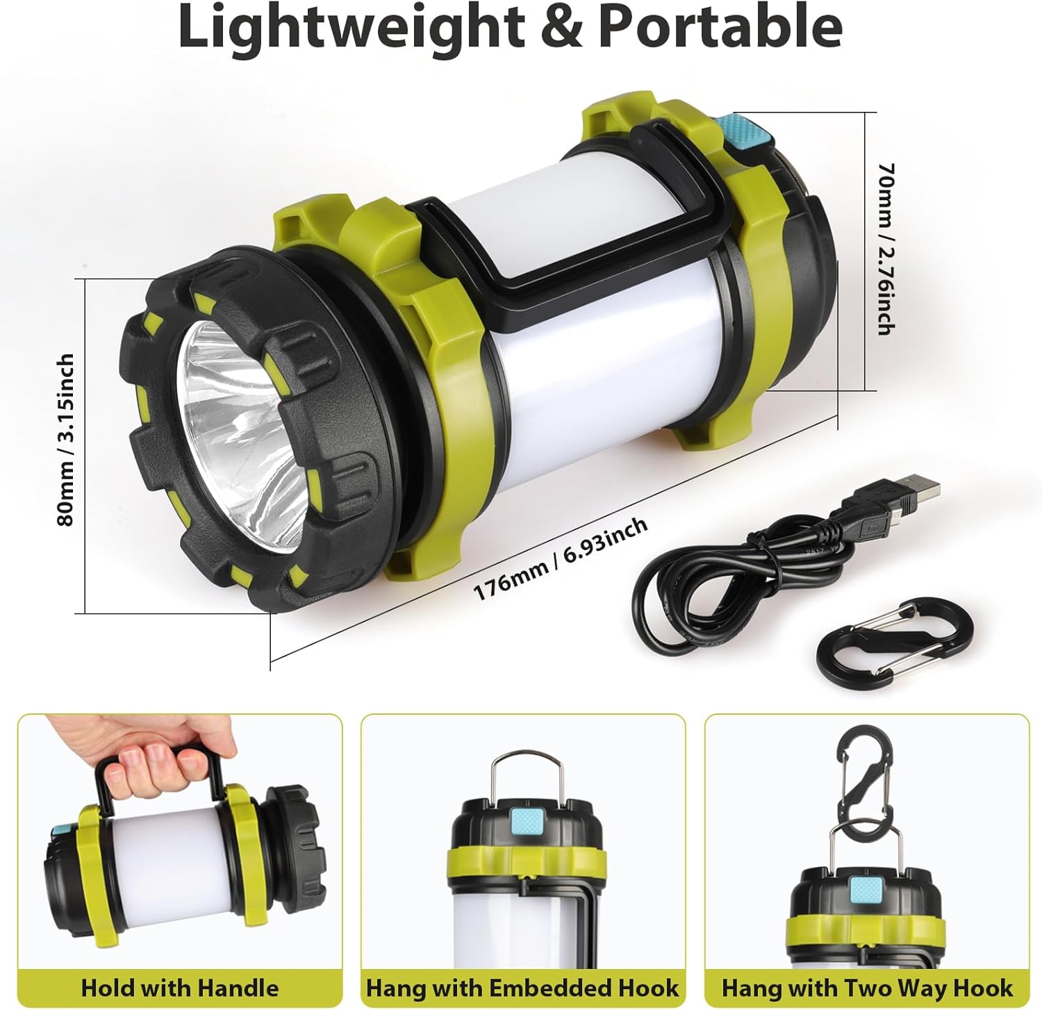 2 Pack Camping Lantern, Outdoor LED Camping Light, Rechargeable Flashlights with 1000LM, 6 Modes, IPX5 Waterproof