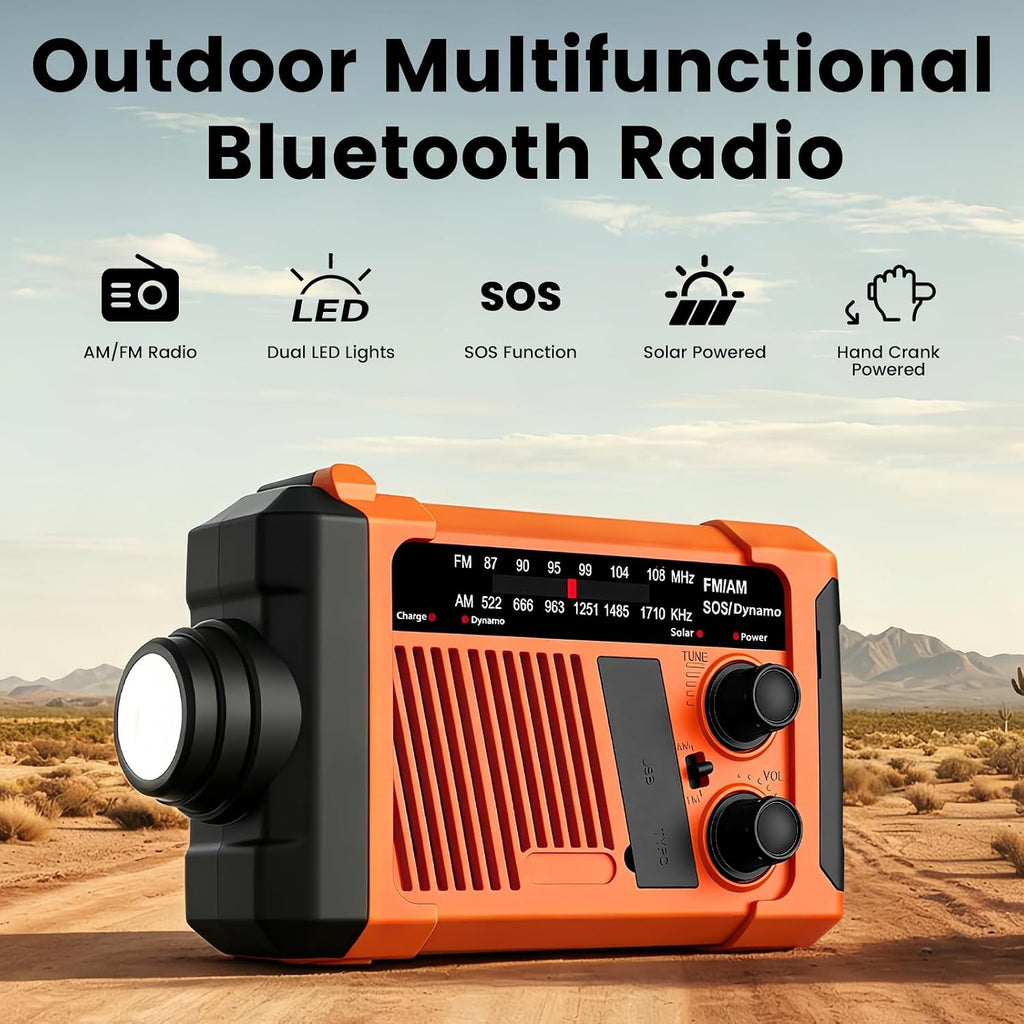Emergency NOAA Weather Alert Radio, Hand Crank Solar USB Charged AM FM Radio, Portable Emergency Radio with LED