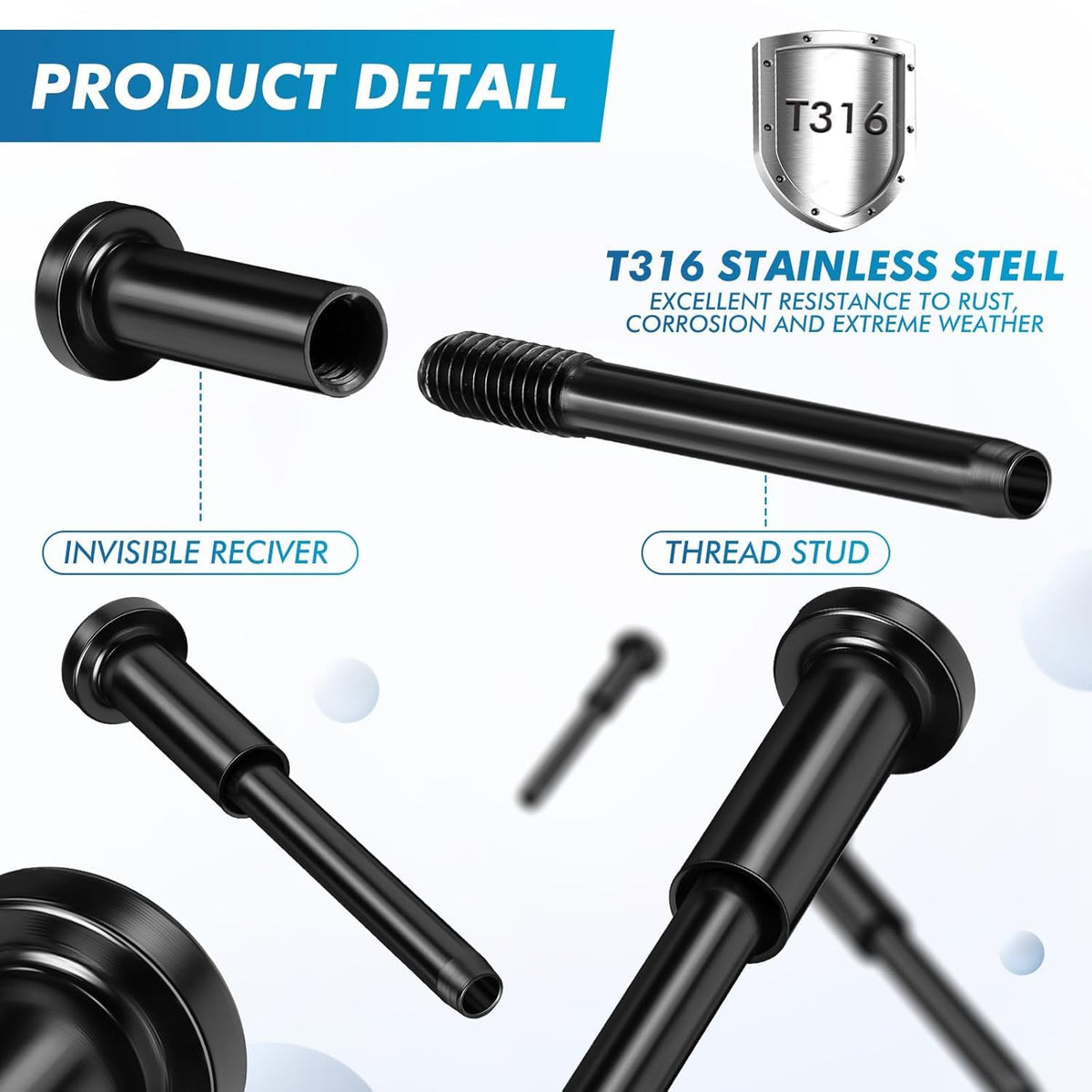 10 Pack 1/8" Stainless Steel Cable Railing Hardware Kit T316, Black