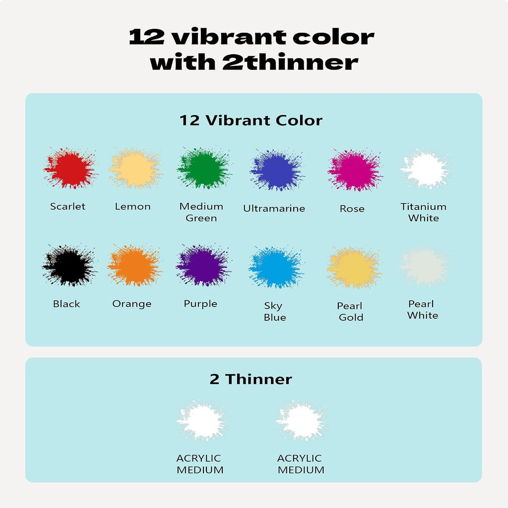 Airbrush Paint - 12 Colors Airbrush Paint Set with 2 Tinner, Plastic & Wood Acrylic Air brush Paint Kit Ready to