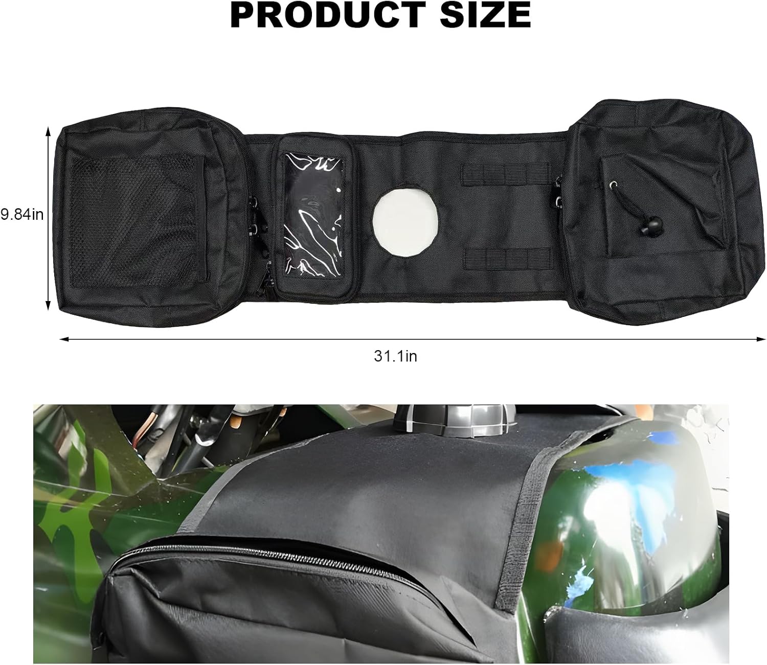 Motorcycle Tank Bag, Large ATV Tank Top Bag with Touch Screen Phone Pouch & Drink Holder, Universal Waterproof
