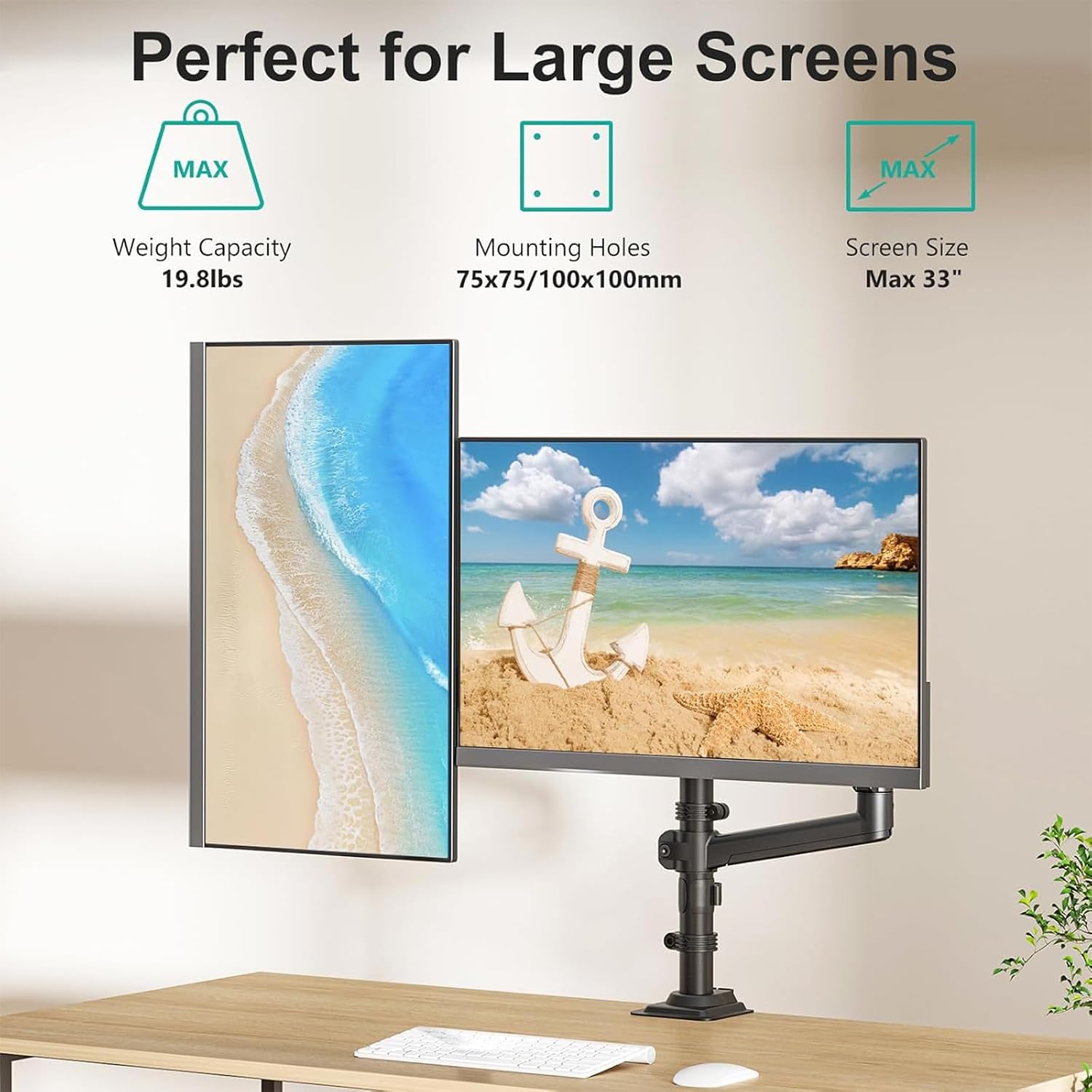 Tall Dual Monitor Desk Mount for 13-33 inch Screens, 19.8 lbs per Arm | Dual Monitor Arms for 2 Monitors, Full Motion