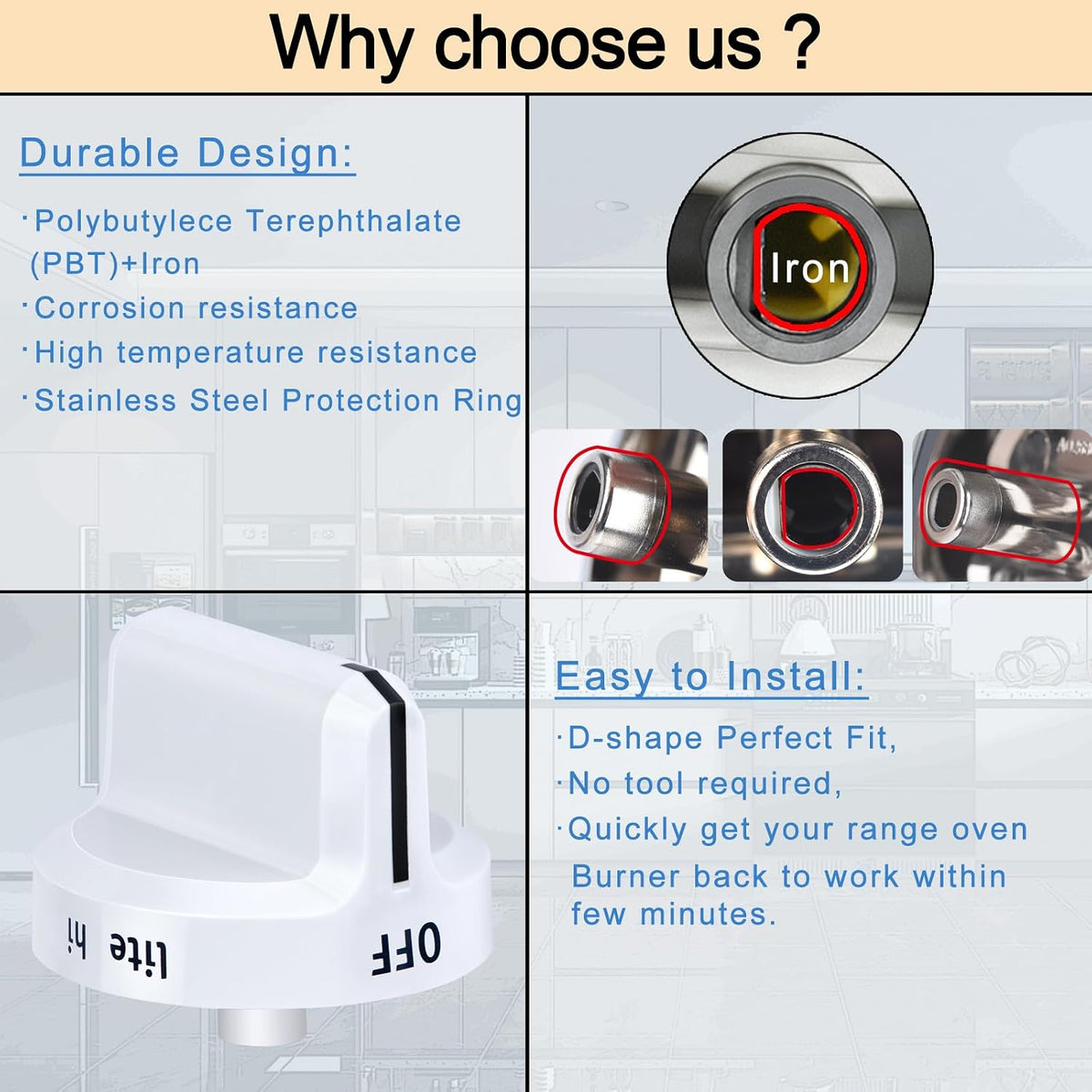 Upgrade 316545007 Gas Stove Knobs，Cooktop Surface Burner Control Knobs White Replacements, Only Compatible with Frigidaire Gas Range/Oven/Stove Knobs (1 Piece)