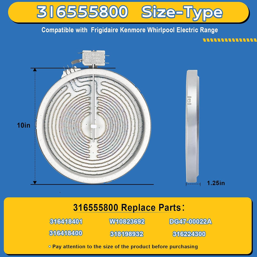 316555800 W10823692 9"/6" Dual Radiant Surface Element for Frigidaire Range