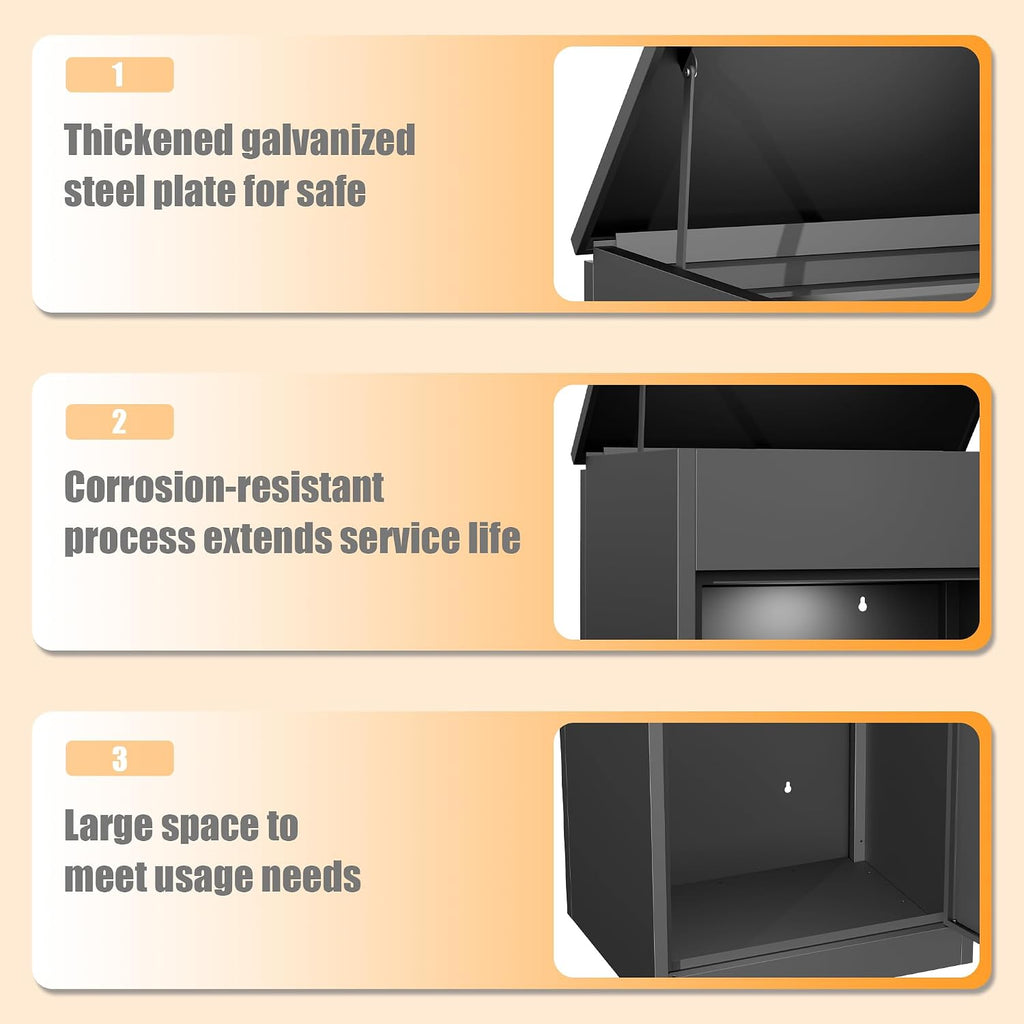 33.5Inch/85CM Express Package Delivery Boxes for Outside, Home Large Space Black Parcel Drop Boxes with Lock