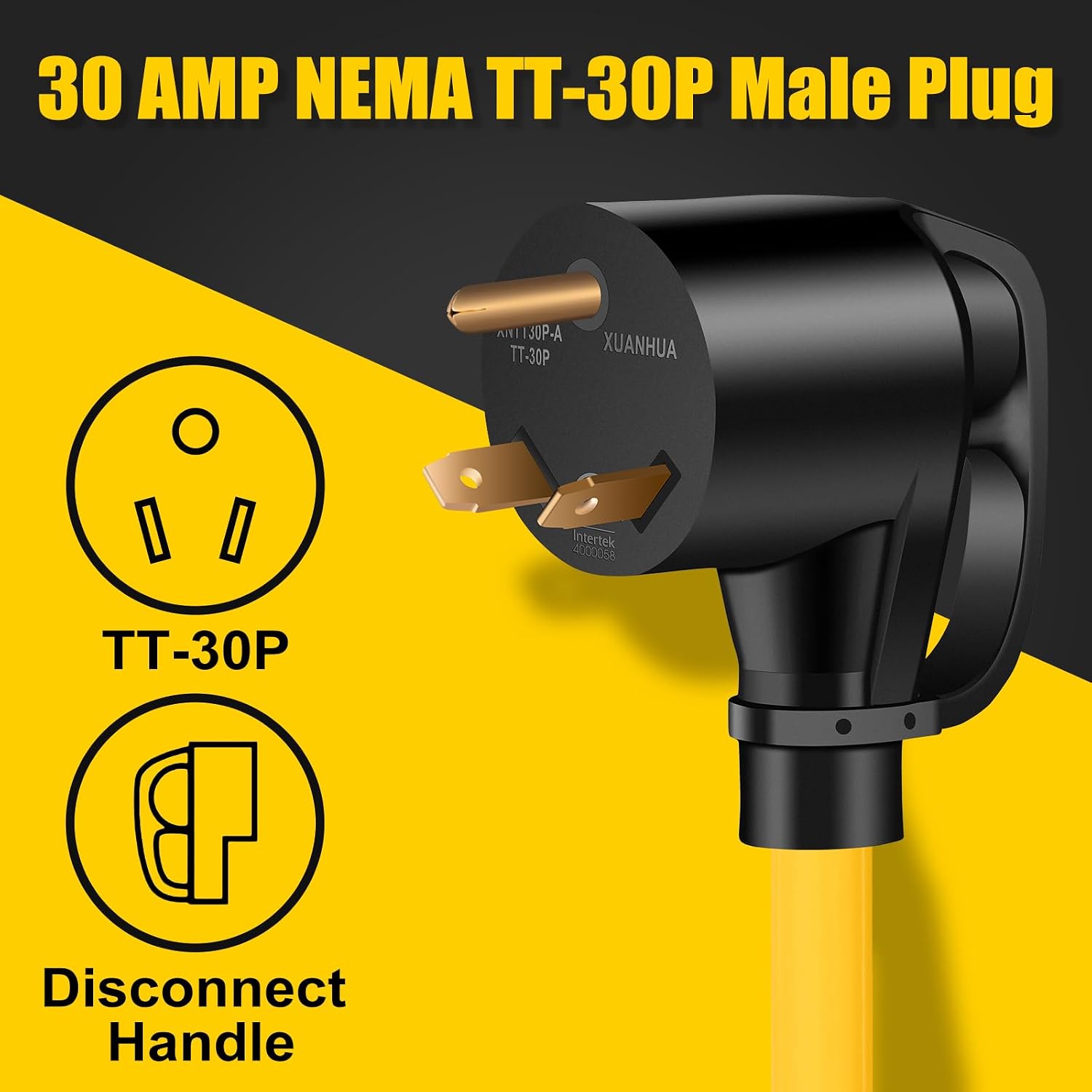 30 AMP Generator Transfer Switch Adapter Cord, Heavy Duty STW 10 Gauge NEMA TT-30P Male to L14-30R Female, 3 Prong to