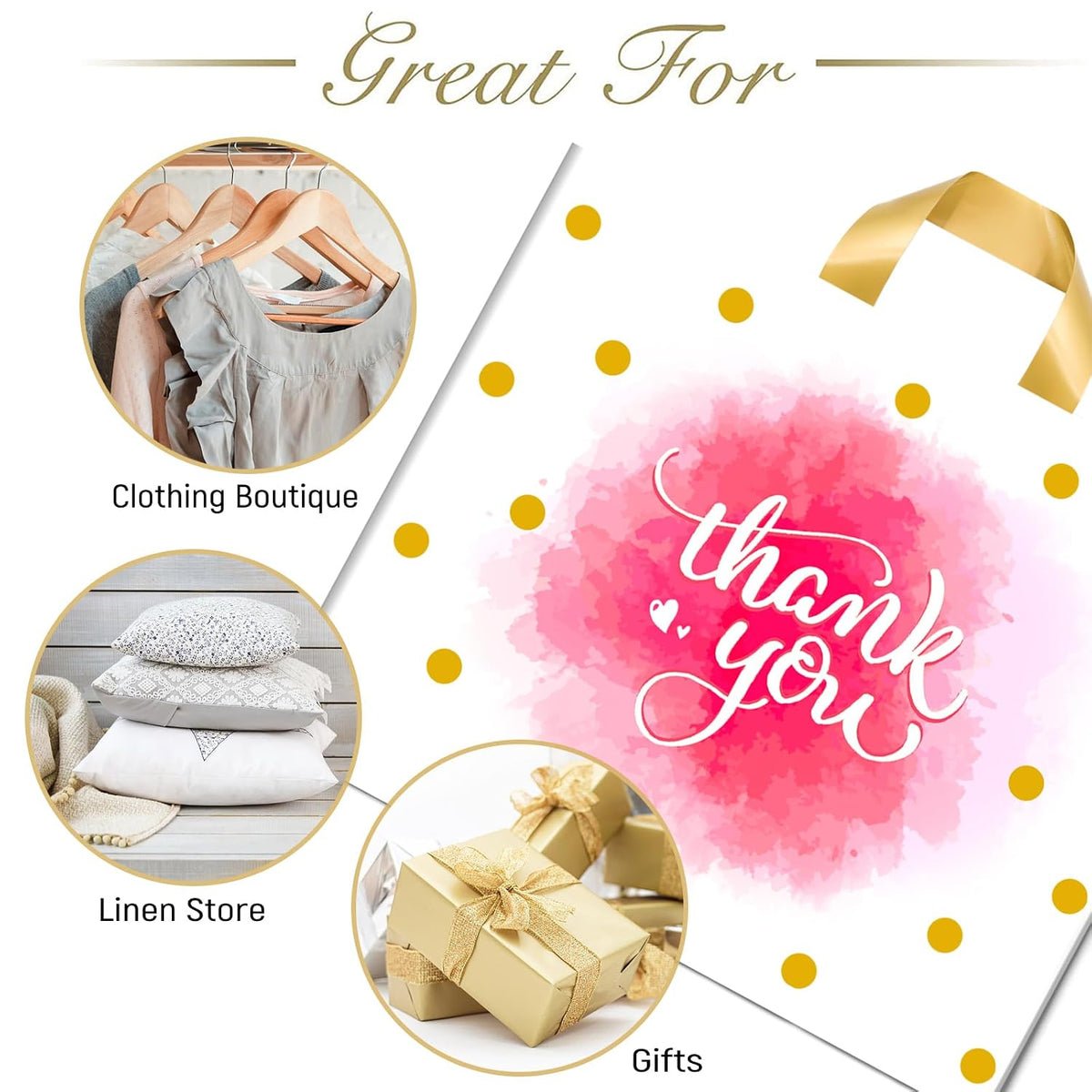 Thank You Merchandise Bags Extra Thick - Loop Handle 50pcs 12x15In