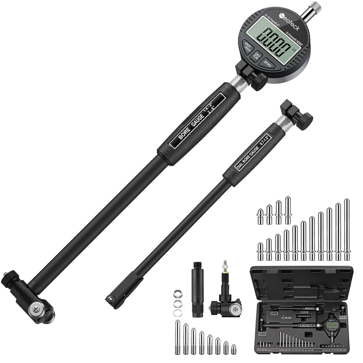 Neoteck 0.7-6"/0.0005" Digital Indicator Bore Gauge Set with 2 Rods