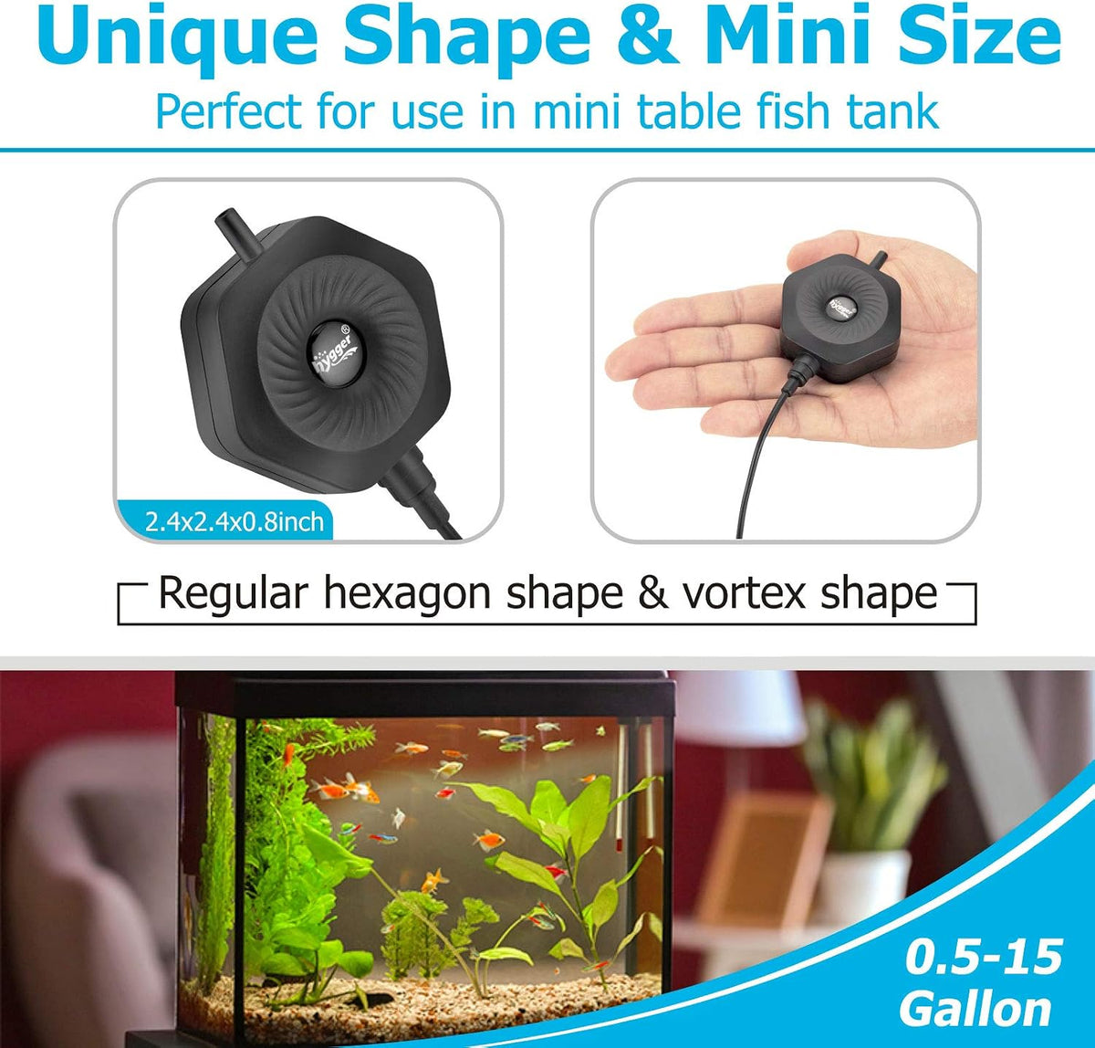 Ultra Silent 1.5W Fish Bowl Aqaurium Mini Air Pump with Accessories, Oxygen Aerator Kit for Fish Tank 0.5-15 Gallon