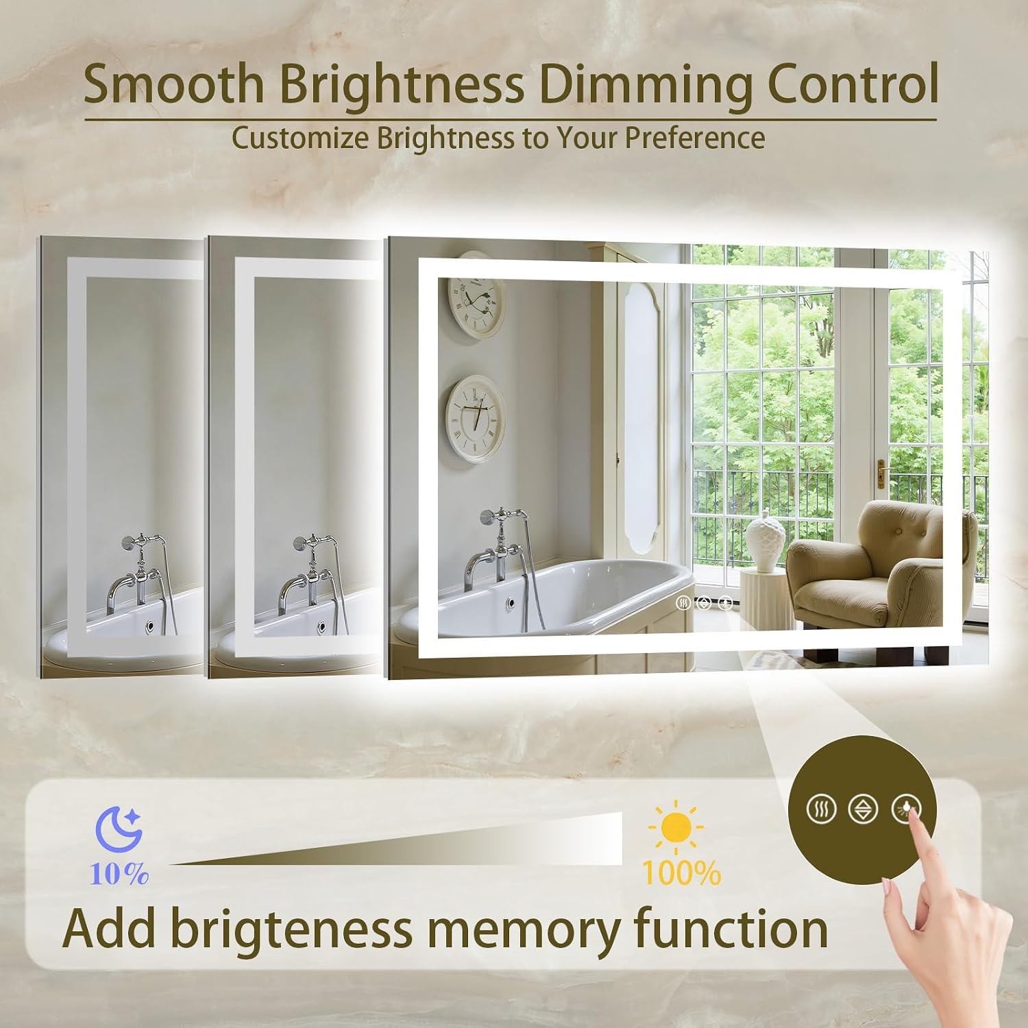 36"x60" LED Bathroom Mirror with Lights, Anti-Fog, Backlit+Frontlit | CRI 95, Stepless Dimmable, 3 Colors Lighting