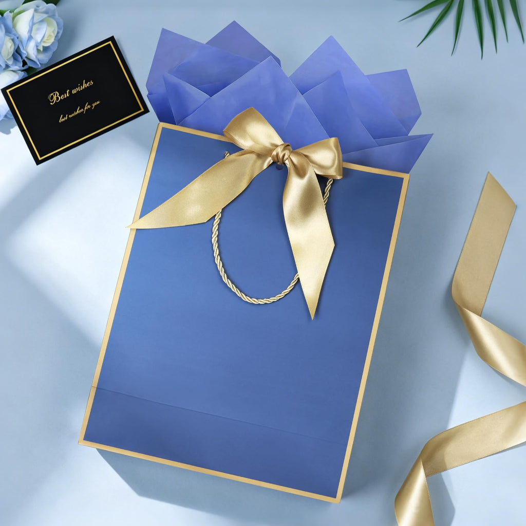 Medium Blue Birthday Gift Bags with Tissue Paper & Handles 4-Pack