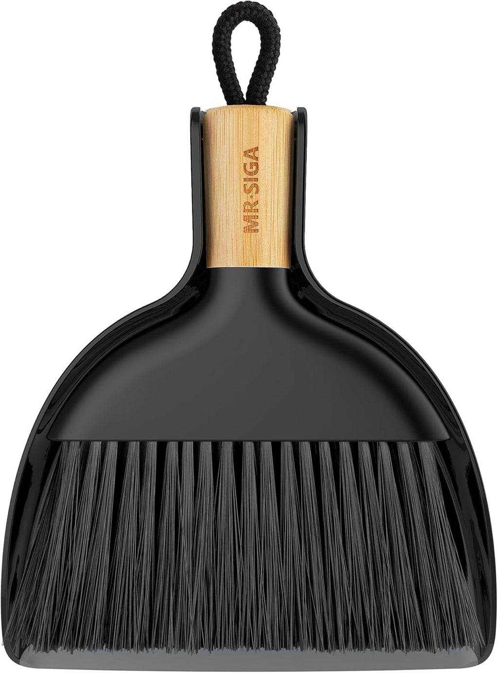 Mini Dustpan and Brush Set, Portable Cleaning Brush and Dustpan Combo with Bamboo Handle, Black, 1 Set