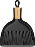 Mini Dustpan and Brush Set, Portable Cleaning Brush and Dustpan Combo with Bamboo Handle, Black, 1 Set