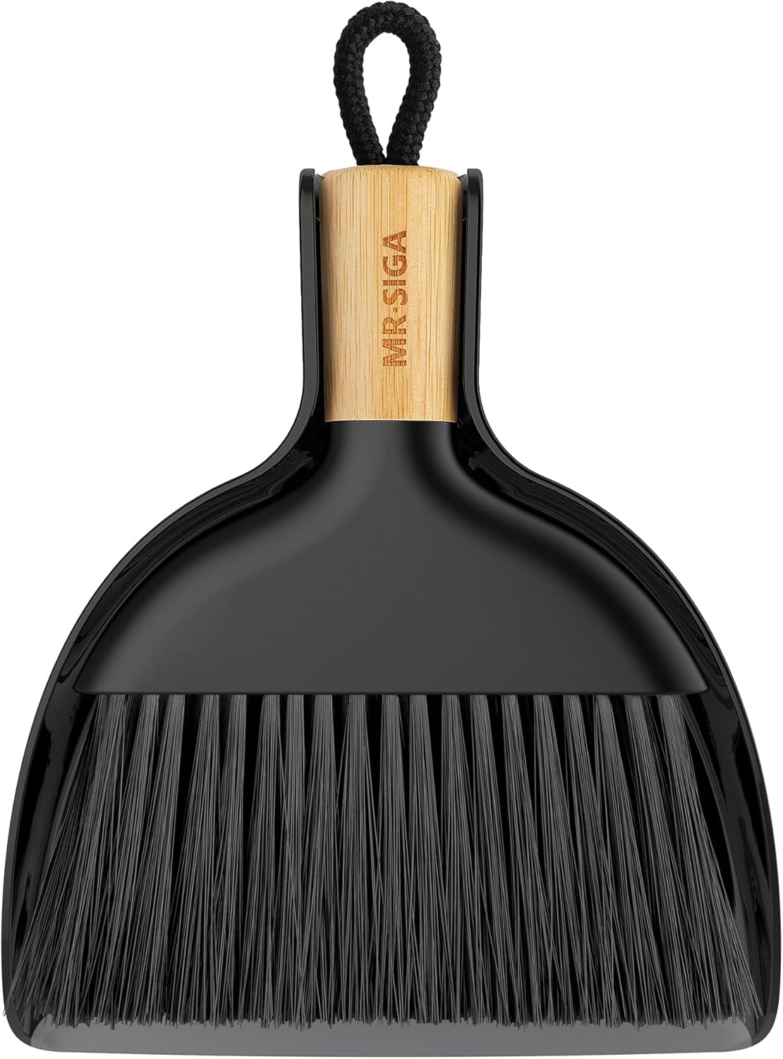 Mini Dustpan and Brush Set, Portable Cleaning Brush and Dustpan Combo with Bamboo Handle, Black, 1 Set