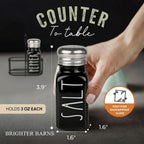 Black Salt and Pepper Shakers Set with Holder by Brighter Barns - Cute Salt Shaker with Caddy - Farmhouse Kitchen
