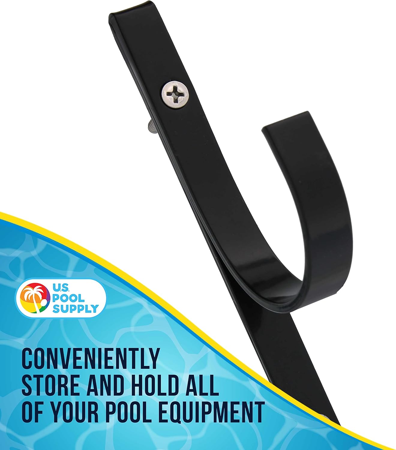 Pool Pole Hanger - 2 Black Aluminum Pool Hooks for Poles - Equipment Fence Hook for Nets, Skimmers, Leaf Rakes