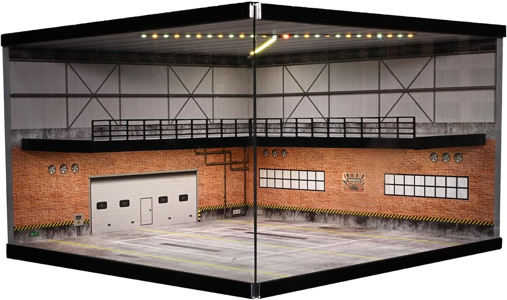 1/64 Diorama 2 Tier Garage Display Case for 1:64 Hot Wheels Diecast Cars | American Parking Lot Display, Double
