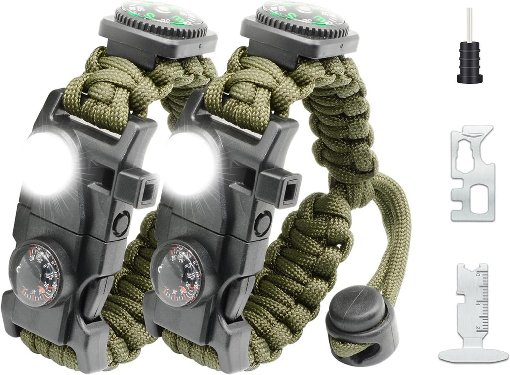 20 in 1 Survival Paracord Bracelet Adjustable Gear Kit with SOS LED Light, Fire Starter, Bigger Compass, Survival