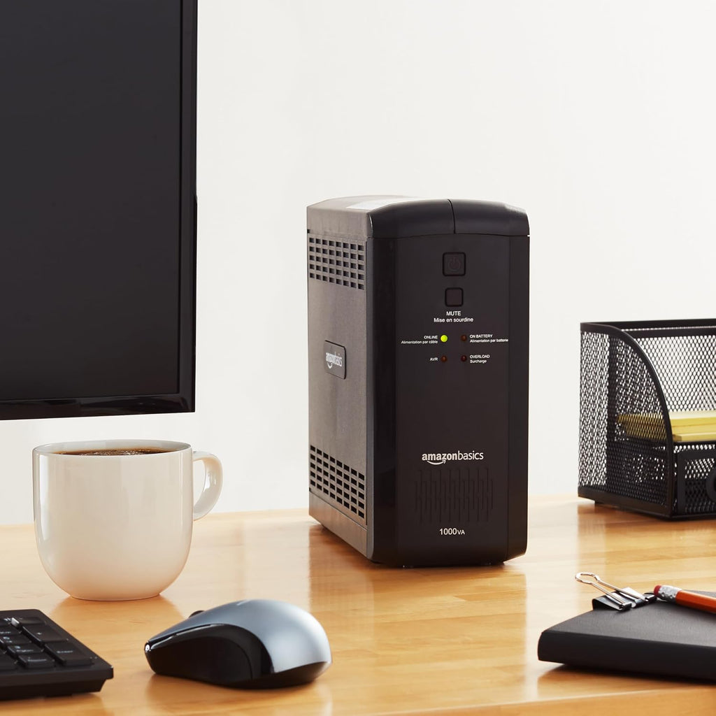 UPS Battery Backup & Surge Protector, 1000VA/550W, 9 Outlets, Line Interactive Uninterruptible Power Supply with AVR