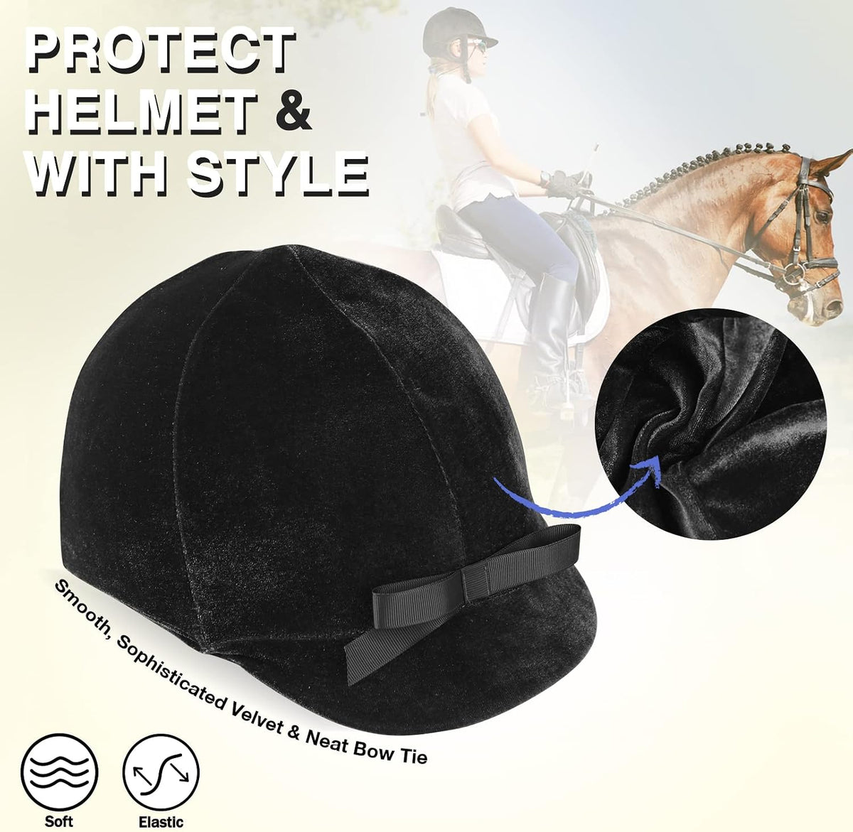 Velvet Equestrian Helmet Cover with Bow – Helmet Cover Only, NOT a Helmet