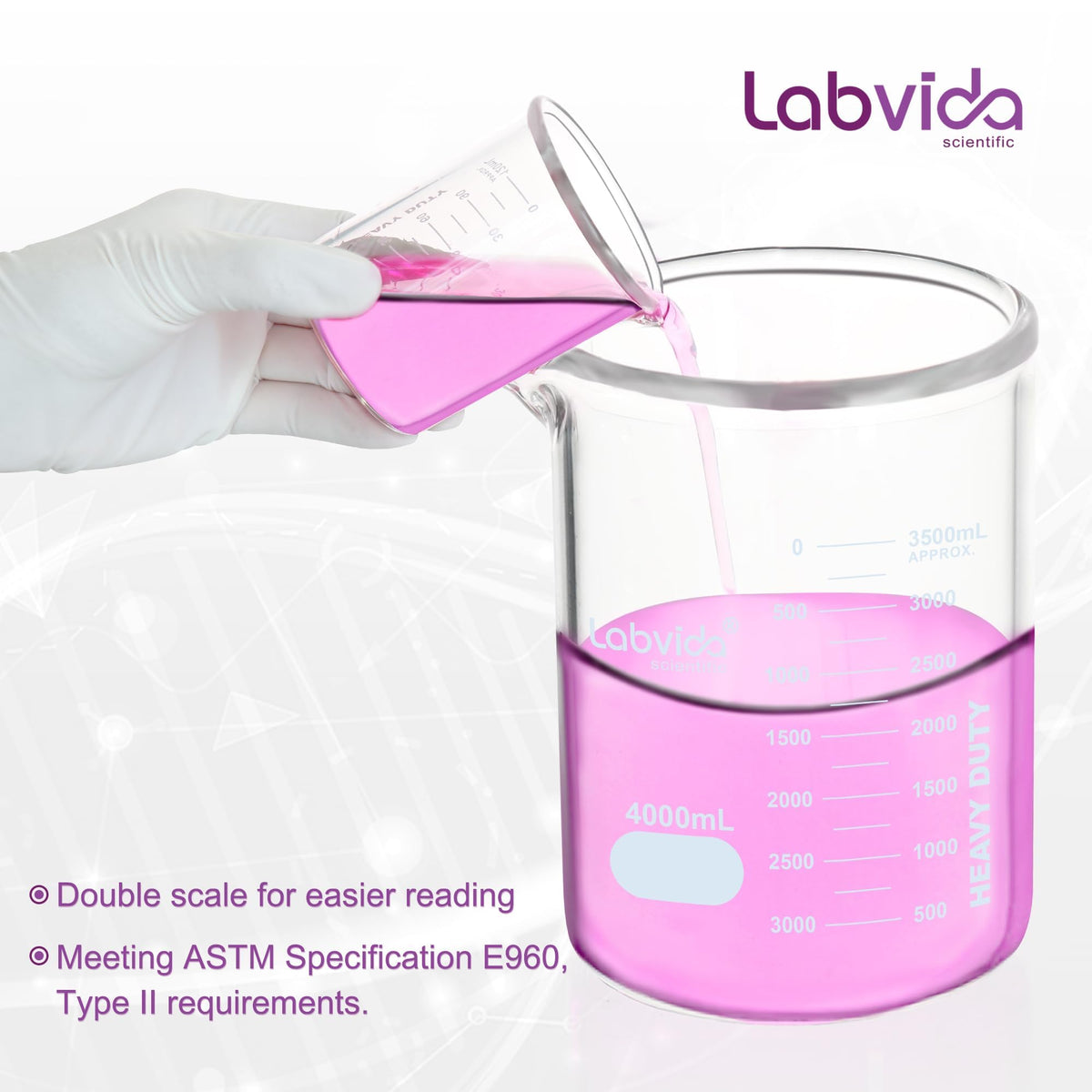 2pcs 1000ml Upgrated Thick Glass Beakers, Griffin Low Form Beaker Set with Double Scale, 3.3 Boro, LVA014