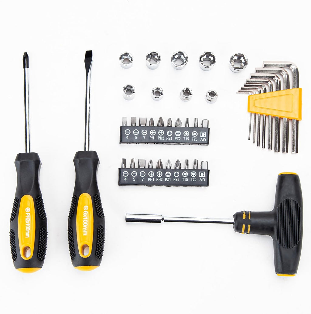57-Piece Home Tool Kit, Household Essential Hand Tool Set with Durable Plastic Toolbox, Perfect for Home Repair