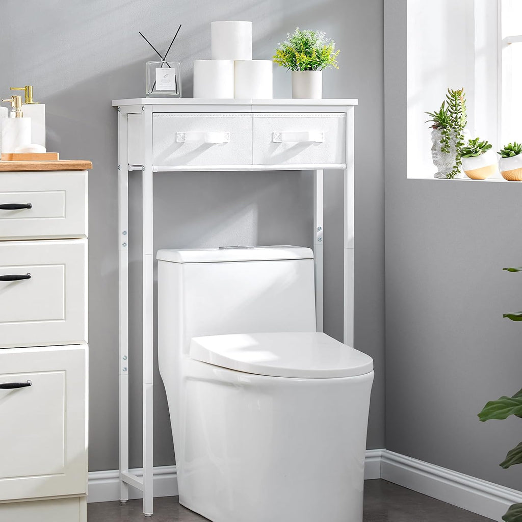 2-Tier Over The Toilet Storage with 2 Fabric Drawers, Freestanding Above The Toilet Storage Cabinet, Space Saver