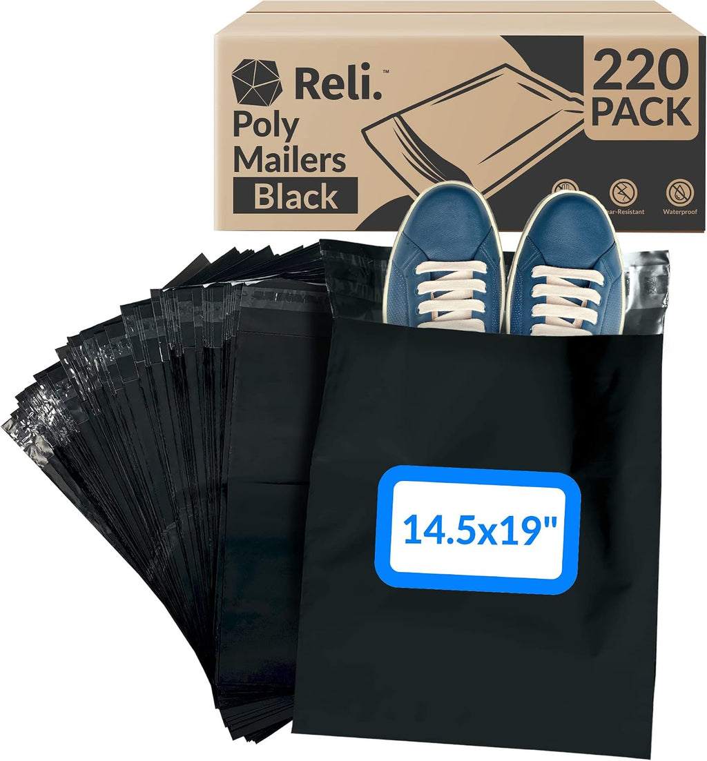 Poly Mailers Black 14.5x19" | 220 Count Self-Sealing Envelopes