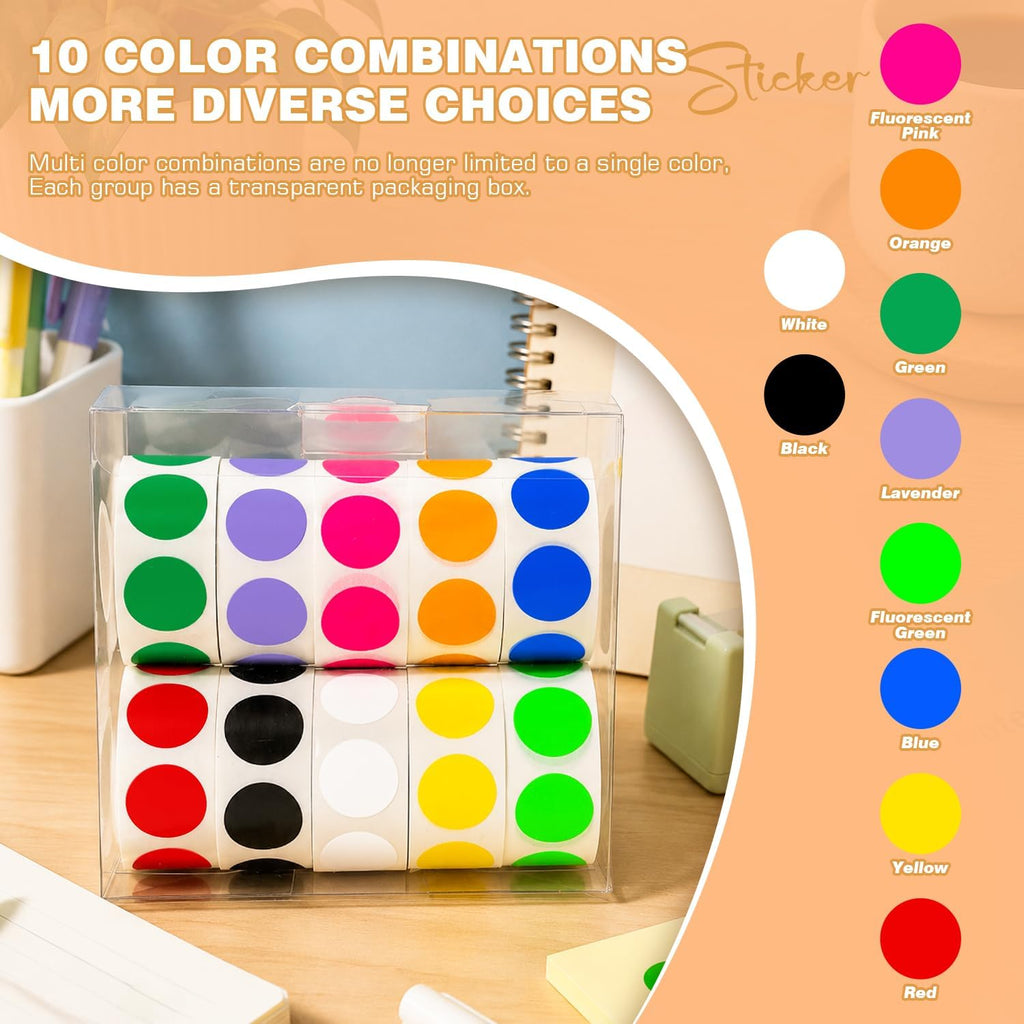 3/4" Round Color Coding Labels, Bright-Colored Dot Stickers 5000PCS
