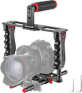 Camera Video Cage Film Movie Making Kit, Aluminum Alloy with Top Handle, Dual Hand Grip, Two 15mm Rods, Compatible