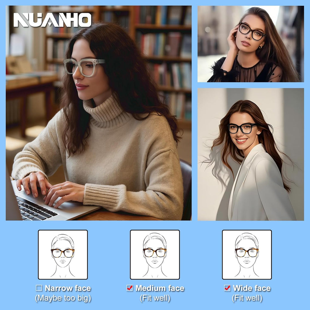 Women Blue Light Blocking Glasses, Oversized Computer Screen Eyewear | 3 Pack Fashion TR90 Computer Eyewear with