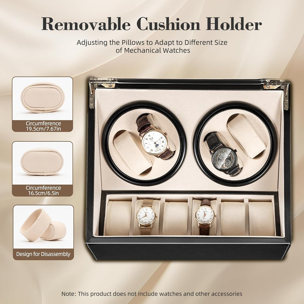 Watch Winder, 4 Automatic Watches with 6 Watches Storages, Super Quiet Brown Watch Winder Box Leather Made for Women
