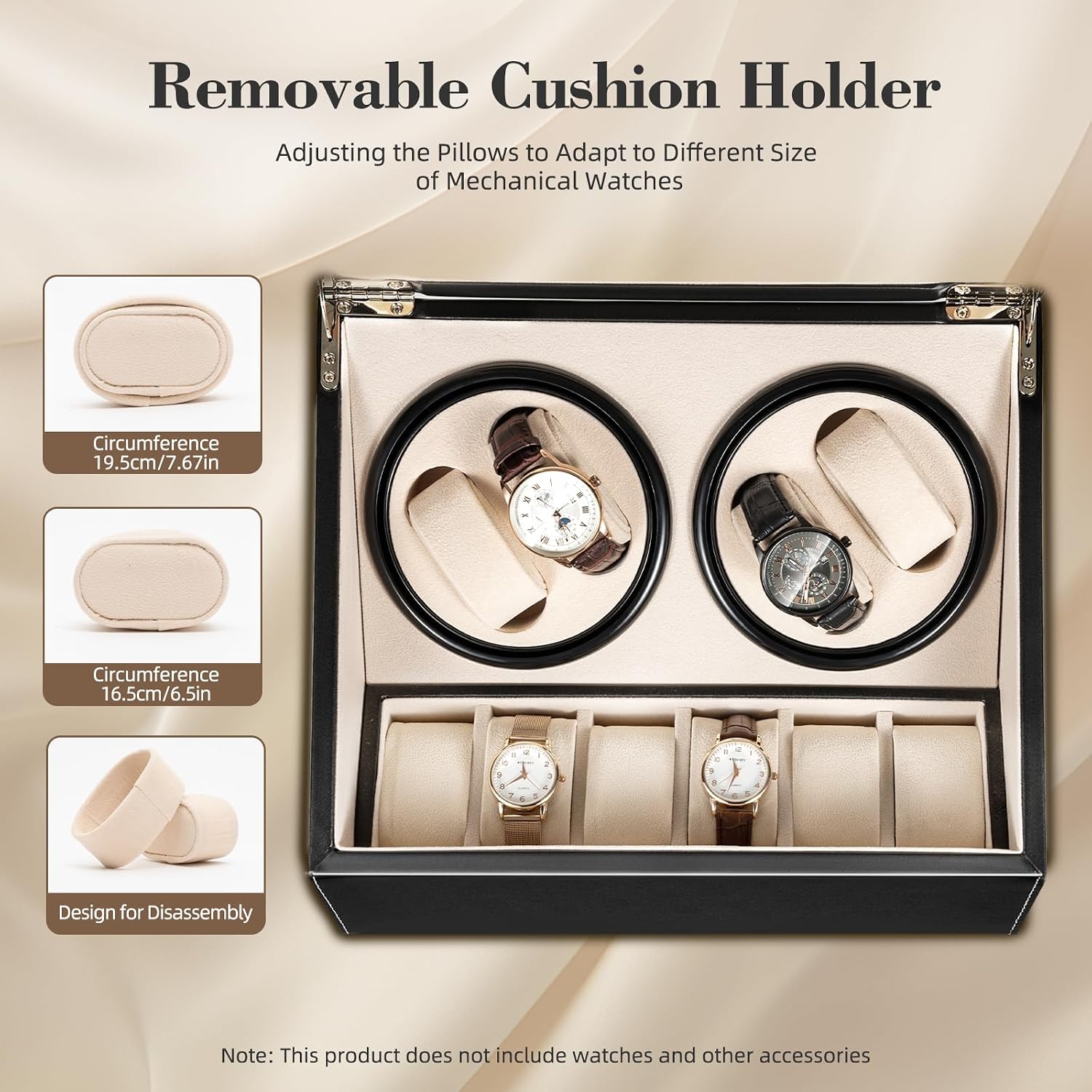 Watch Winder, 4 Automatic Watches with 6 Watches Storages, Super Quiet Brown Watch Winder Box Leather Made for Women