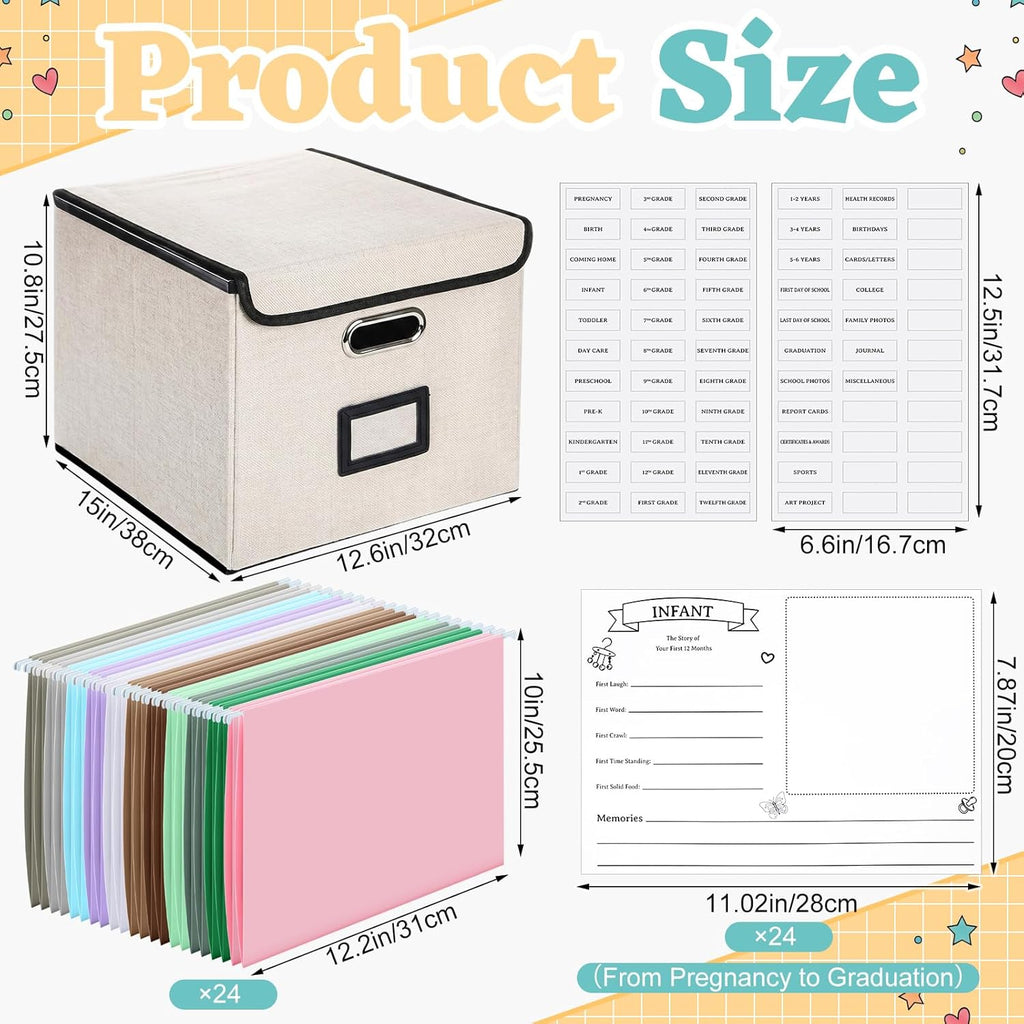 School Memory Organizer Box Kit K-12 School Years Memory Keepsake with 24 Different Memorys Questionnaires 24 Hanging