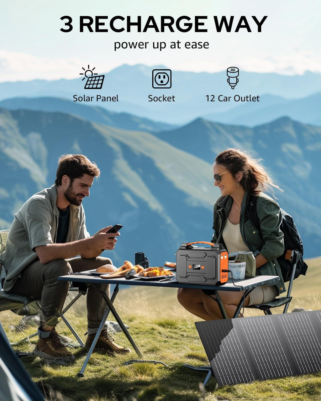 Solar Powered Generator 200W Peak/100W Rated, Portable Solar Generator Power Station with Solar Panels 40W Included