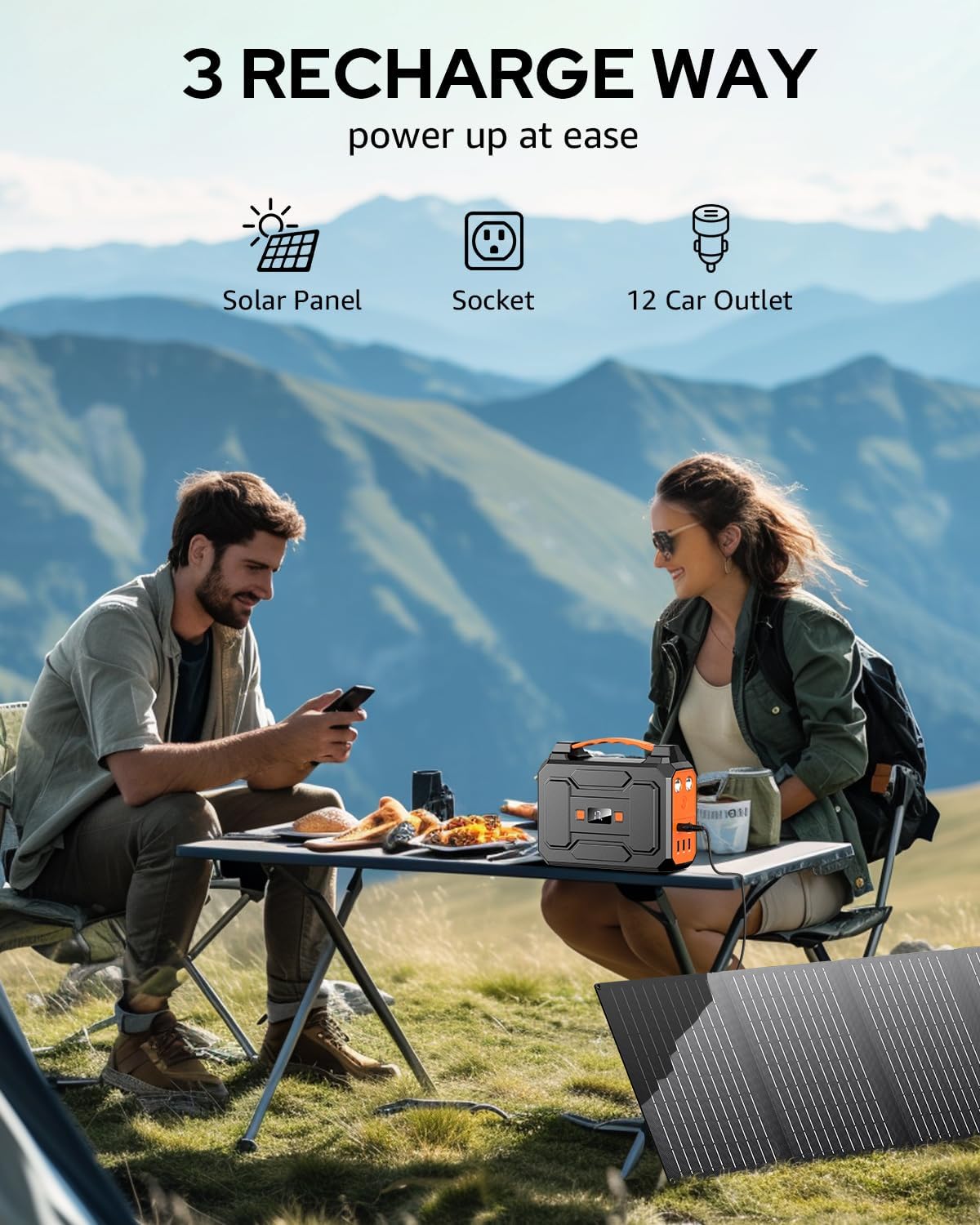 Solar Powered Generator 200W Peak/100W Rated, Portable Solar Generator Power Station with Solar Panels 40W Included