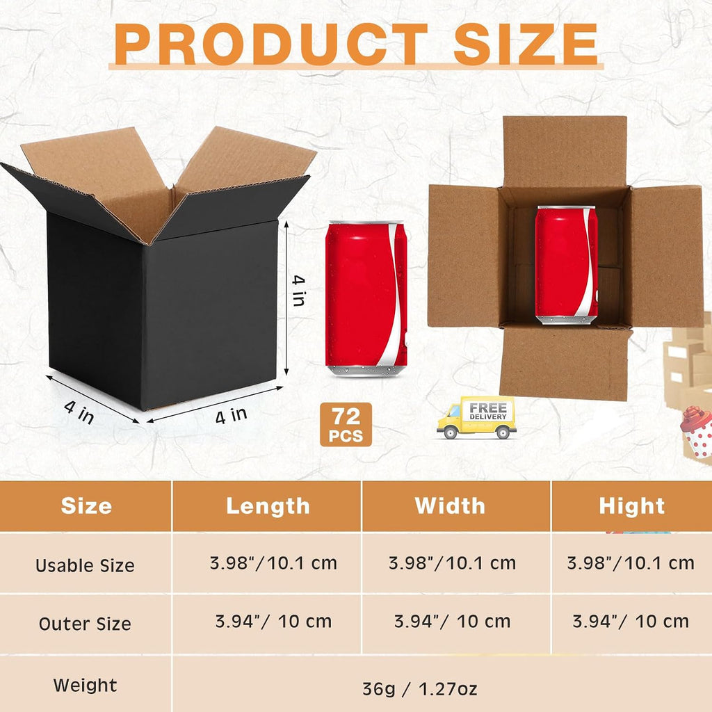 72 Pcs 4 x 4 x 4 Inch Shipping Boxes for Small Business,Black
