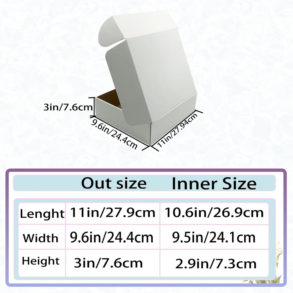11x9.6x3 Inch White Shipping Boxes 25 Pack,Large Gift Boxes,Bulk of Mailers
