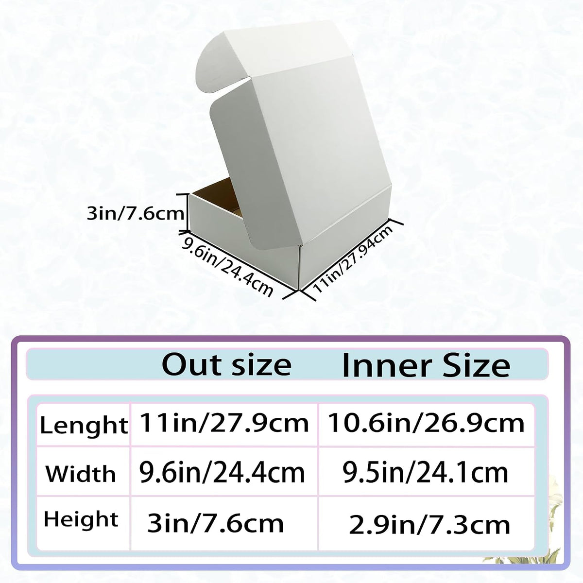 11x9.6x3 Inch White Shipping Boxes 25 Pack,Large Gift Boxes,Bulk of Mailers