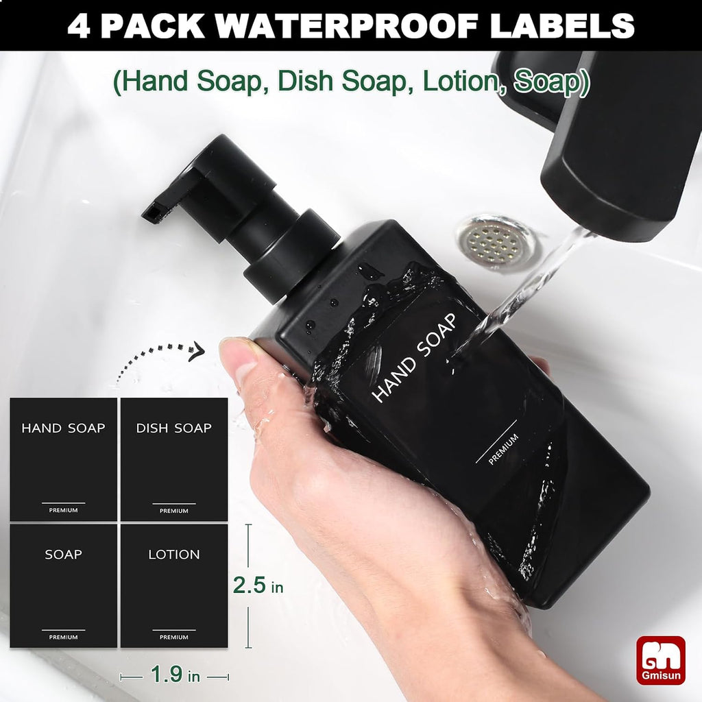 Kitchen Soap Dispenser Set, Hand and Dish Soap Dispensers, 12 fl oz/350 ml Black Soap Dispenser with Tray, Glass Dish